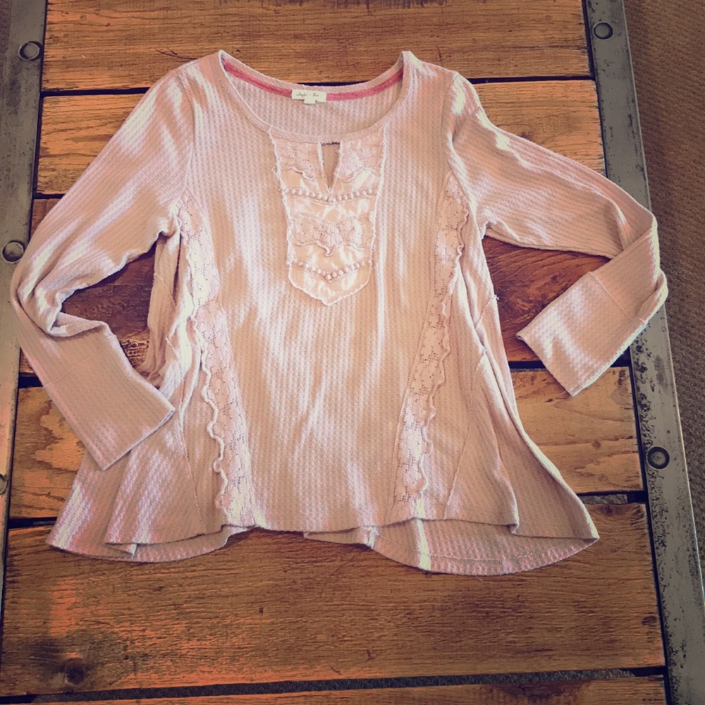 Blush knit high low asymmetrical long sleeve